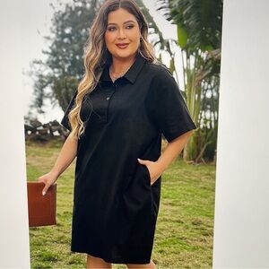 Black Shirt Dress With Pockets Plus Size 2X
